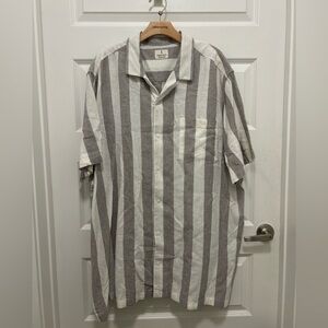 Men's Linen Blend Striped Button-Down Shirt Short Sleeves Cabana Relaxed